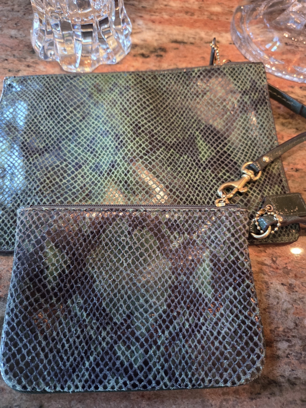 Coach Green Snake-Embossed Leather Wristlet Set - Picture 5 of 7